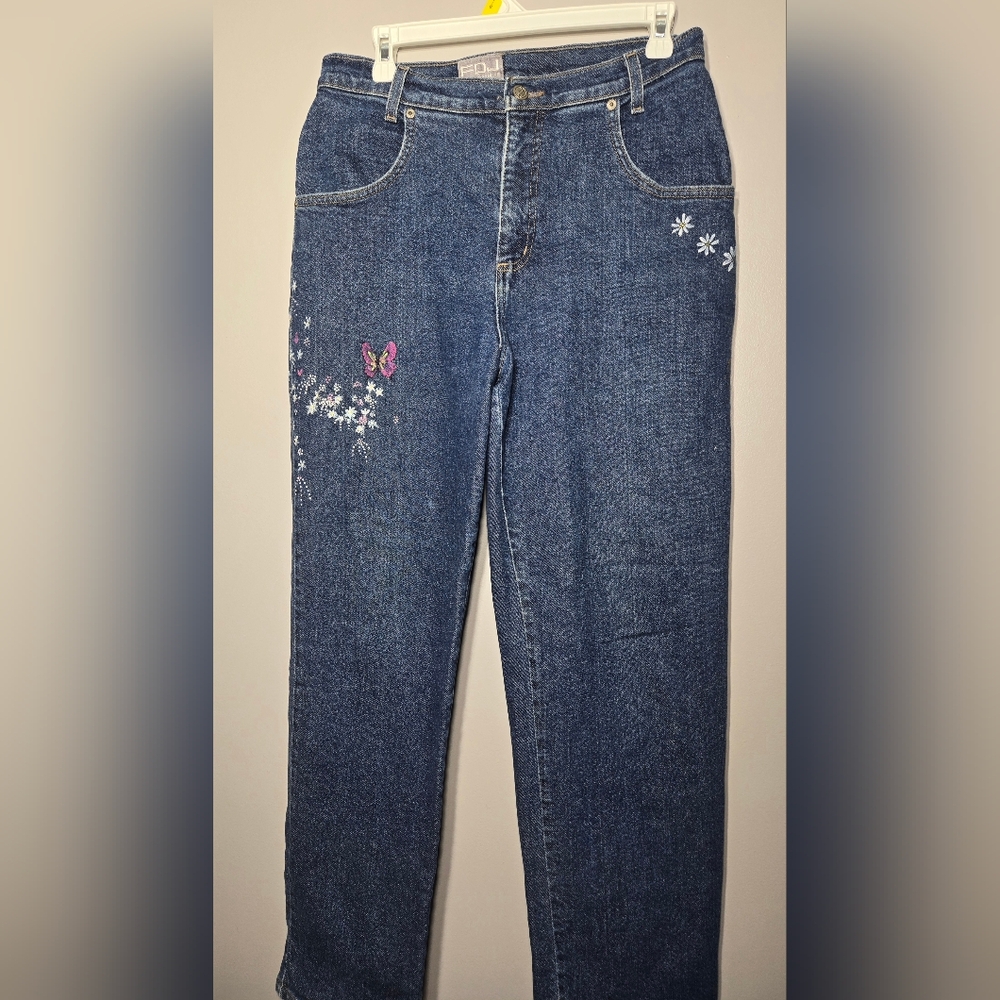 FDJ French Dressing Jeans Blue‎ Floral Mid Rise Jeans Size 12P